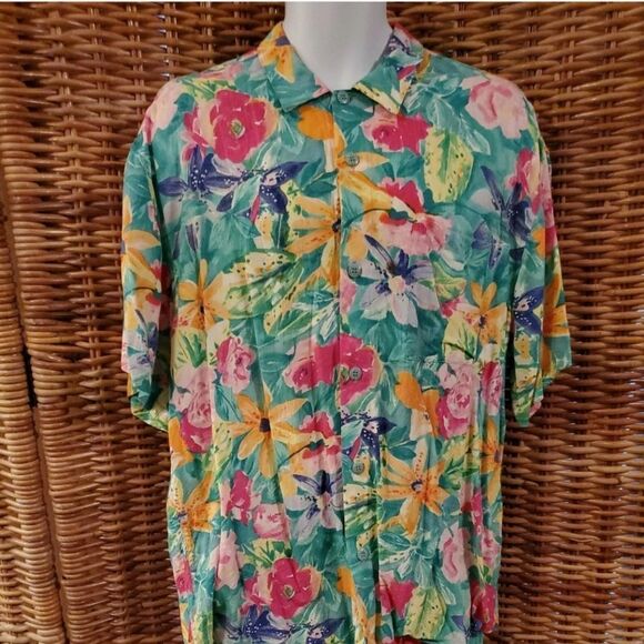 Vtg. Jams World Tiger Lily Aloha Shirt Short Set L - Picture 2 of 12